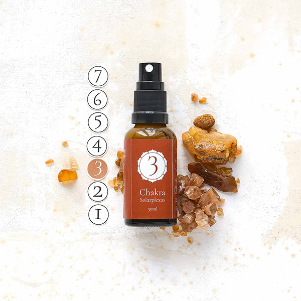 Chakra-Spray 3 – Solarplexus von Löwen-Manufactur – 50 ml natürliches Raumspray mit ätherischen Ölen aus Bergamotte, Lavendel, Zitrone, Grapefruit pink, römischer Kamille, Ravintsara, Wacholderbeere und Vetiver zur energetischen Unterstützung des Solarplexus-Chakras; im Braunglasfläschchen mit Sprühaufsatz