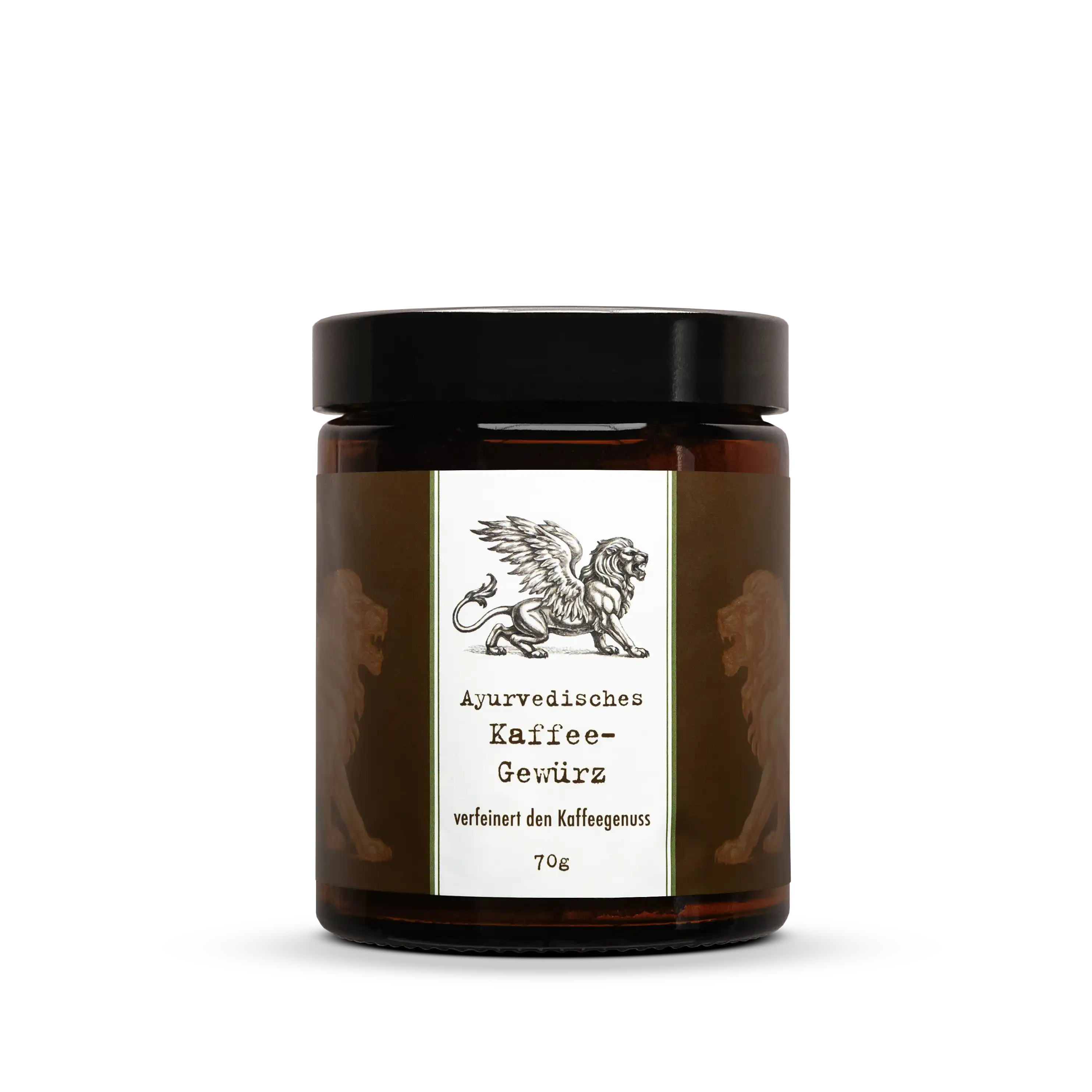 Ayurvedisches Kaffeegewürz – 70 g fein abgestimmte Gewürzmischung aus Ceylon-Zimt, Kakaoschalen, Kardamom, Ingwer, Kurkuma und Nelke zur Verfeinerung von Kaffee und zur Neutralisierung von Säure; 100 % natürlich, vegan und von Apothekern entwickelt