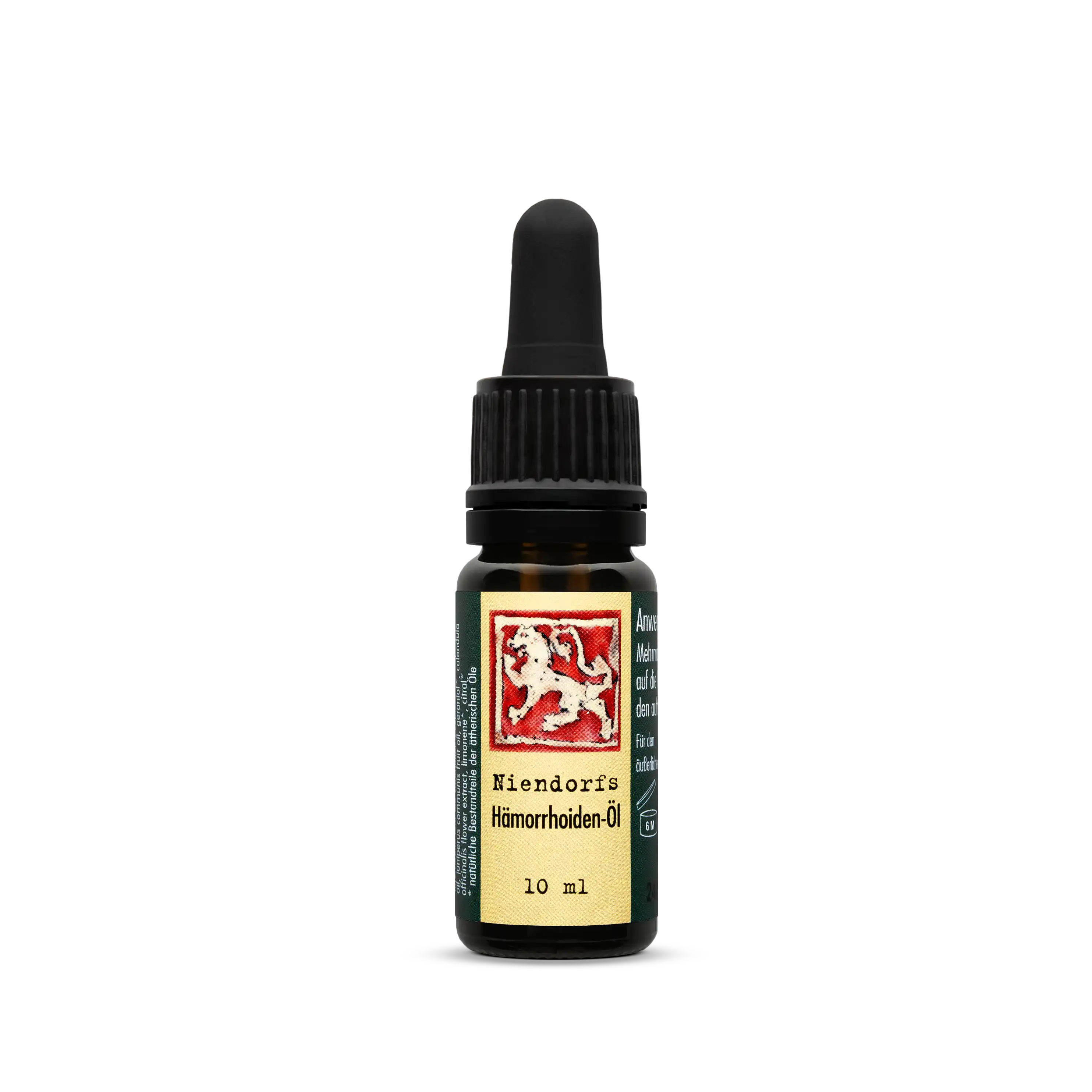 Niendorfs Hämorrhoiden-Öl – 10 ml ätherische Öl-Mischung mit Lavendel, Rosengeranie, Wacholderbeere, Zypresse und Teebaumöl zur Linderung von Juckreiz und Förderung der Hautregeneration im Analbereich, im Braunglasfläschchen mit Pipette