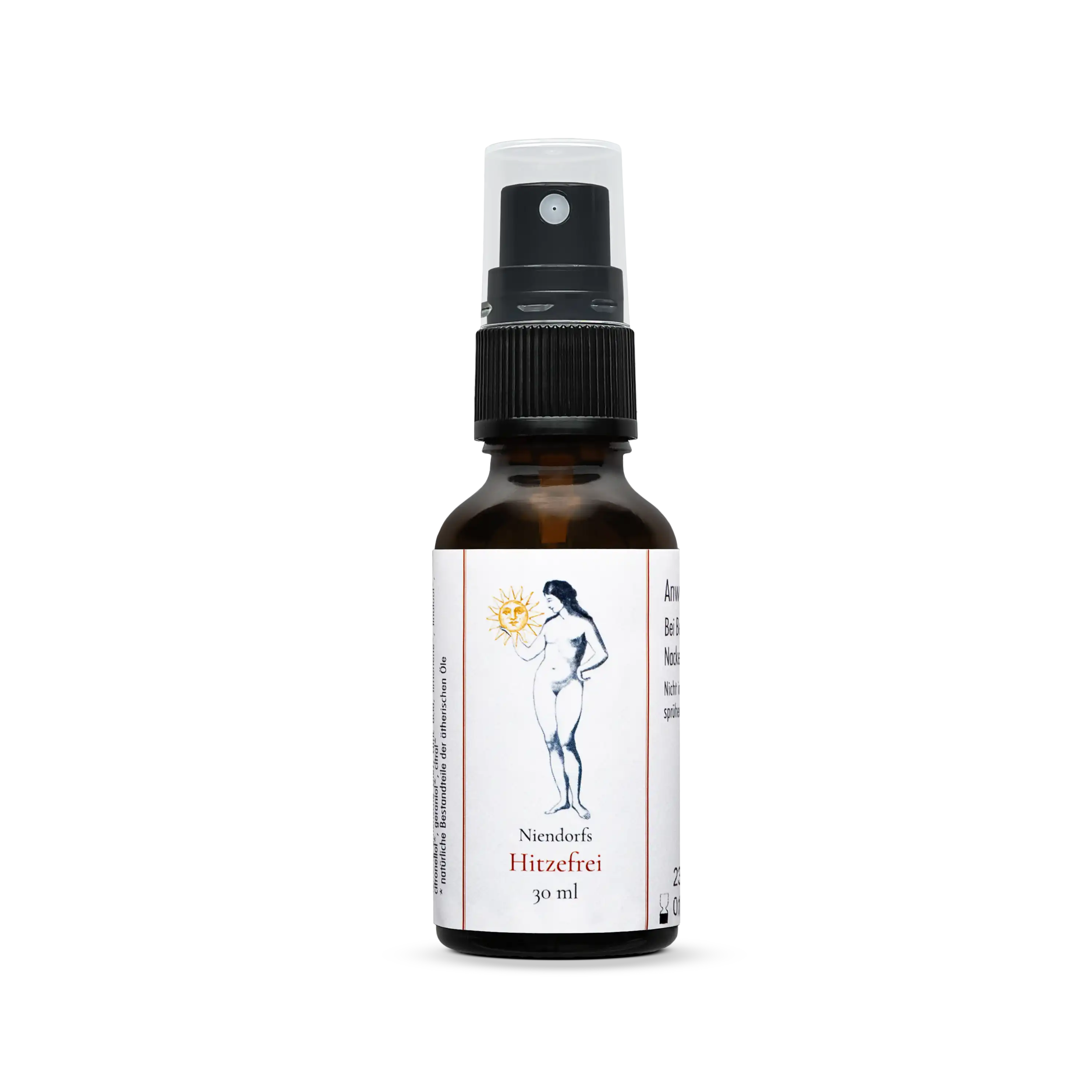 Niendorfs Hitzefrei – 30 ml natürliches Erfrischungsspray mit Pfefferminzhydrolat, Bergamotte, Orange und Muskatellersalbei zur Linderung von Hitzewallungen, im Braunglasfläschchen mit Sprühaufsatz