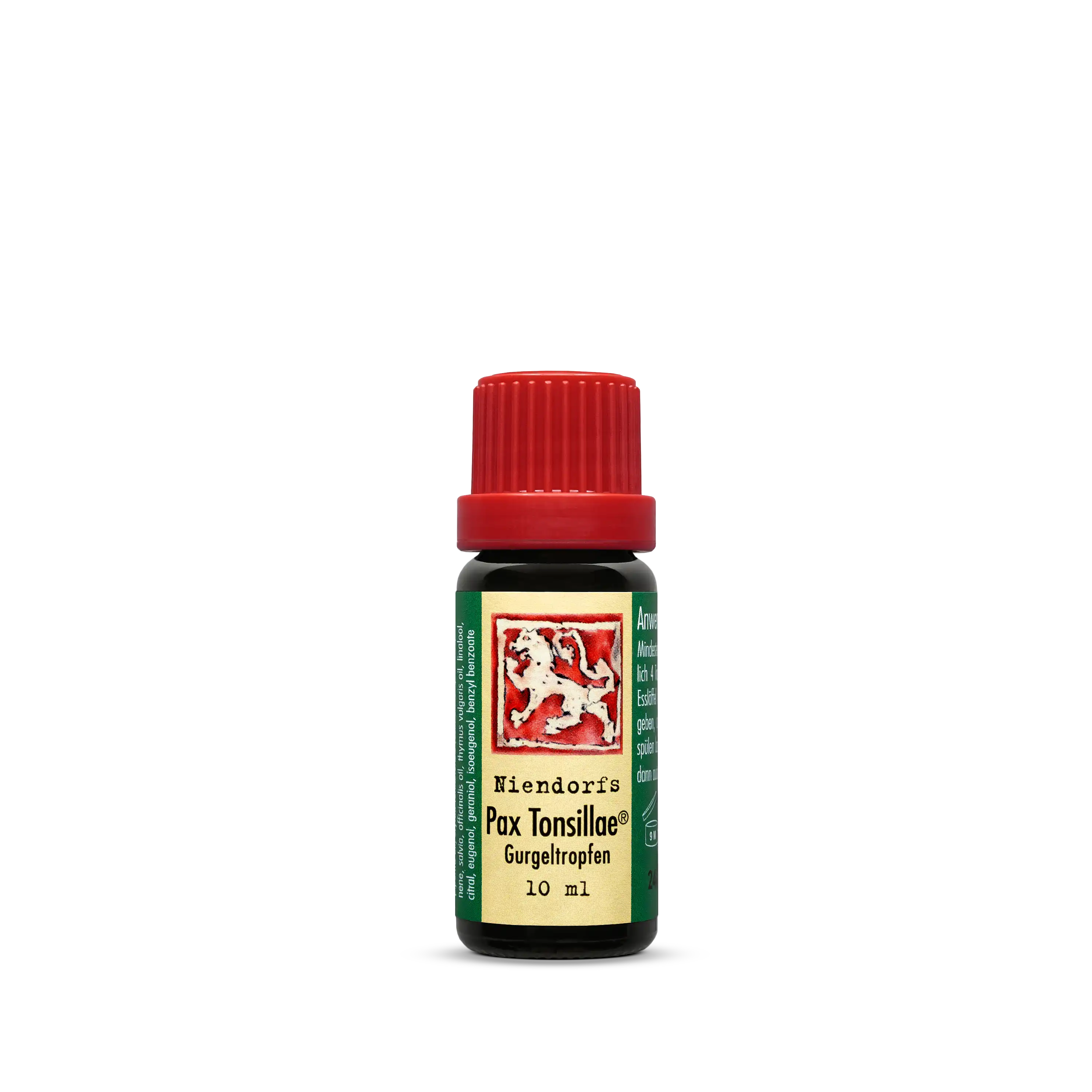 Niendorfs Pax Tonsillae® – 10 ml ätherisches Gurgeltropfen mit Thymian, Teebaum, Pfefferminze, Salbei, Cajeput, Fenchel süß und Benzoe Siam zur natürlichen Linderung von Halsbeschwerden, im Braunglasfläschchen mit Tropfaufsatz“