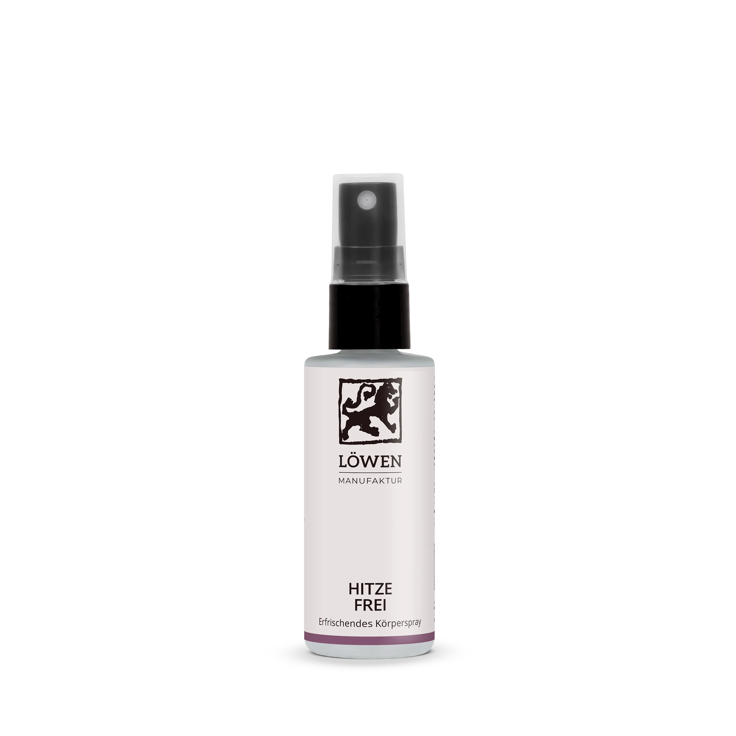 Hitzefrei erfrischendes Körperspray in weißer Sprühflasche, freigestellt auf weißem Hintergrund als Produktabbildung.
